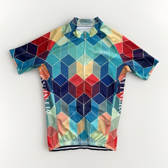 polly pocket Other - MYNEKO Men's L Cycling Jersey Colorful Geometric Full Zip 3 Pocket